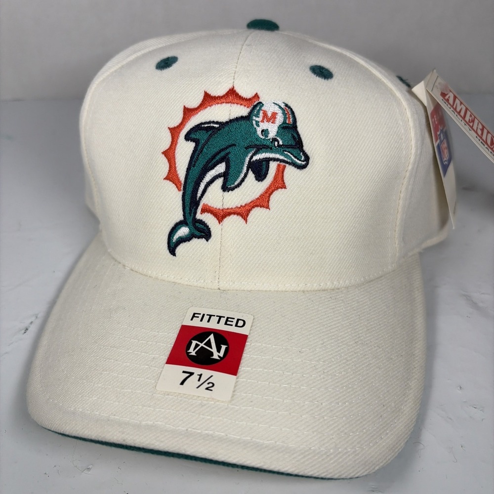 Deadstock American Needle Miami Dolphins White NFL Fitted Hat 7 1/2